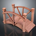 Wooden Arch Bridge Model With Carved Railings Decorative Pillars And Wooden Planks