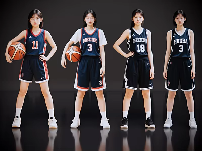 Group of Female Basketball Players in National Jerseys Holding Basketballs and Posing Together 3d model