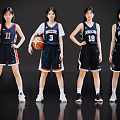 Group of Female Basketball Players in National Jerseys Holding Basketballs and Posing Together