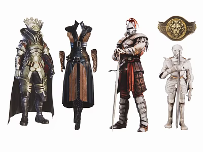 Silhouettes Of Diverse Medieval Characters In Armor Costumes And Badge 3d model