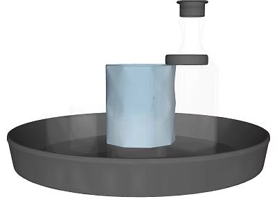 Practical Modern Kitchenware With Black Tray Light Blue Container And Transparent Bottle 3d model