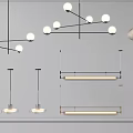 Diverse Modern Pendant Lights Featuring Spherical Bulbs Linear Shapes And Metal Frames 3d model