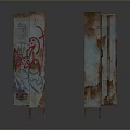 Rusted Metal Pillars With Colorful Graffiti Art And Weathered Texture Design