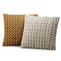 Knitted Decorative Pillows In White Gray Blue And Yellow Textured Design