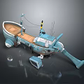 Cartoon Toy Boat Model With Wooden Deck Blue Hull Antennas And Equipment