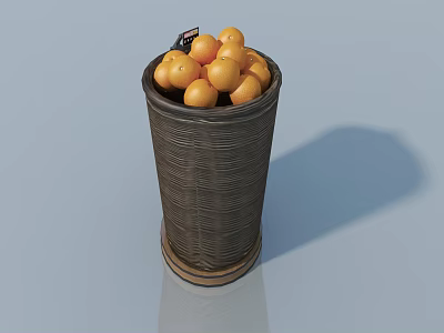 Fresh Ripe Oranges in Woven Basket on Light Blue Surface 3d model