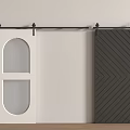 White And Dark Gray Barn Doors With Glass Panels Herringbone Pattern On Black Sliding Track