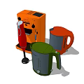 Modern Daily Electrical Appliances Featuring Orange Coffee Machine Red Hand Blender And Green Electric Kettle