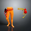 Colorful Daily Life Accessories On Orange Mannequin With Red Black Yellow Ropes And Gourd Ornaments
