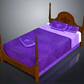 Classic Wooden Four Poster Bed Furniture With Purple Bedspread And Pillows