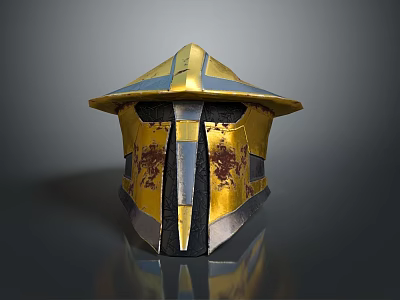 Fantasy Warrior Character Helmet With Gold Black Scratched Design For Mythical Creature 3d model