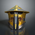 Fantasy Warrior Character Helmet With Gold Black Scratched Design For Mythical Creature