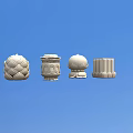 White Architectural Components With Various Intricate Patterns Against Blue Sky Background 3d model