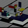 Modern Commercial Equipment Design Featuring Geometric Shapes Vibrant Colors And Modular Glass Structure