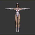 Woman in Pink Bodysuit with Headband Long Gloves and Arms Outstretched