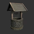 Rustic Garden Ornament Well Structure With Wooden Roof Stone Base And Hanging Bucket Chain