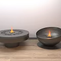 Stylish Black Metal Fire Pits Round And Bowl Shaped Indoor With Wooden Floor Burning Flames