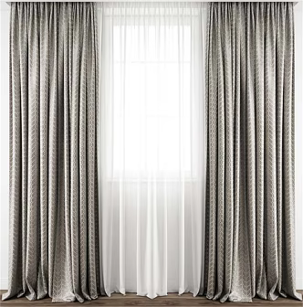 Curtain sliding curtain modern cream wind curtain 3d model