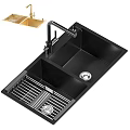 Modern Stainless Steel Kitchen Sink With Double Bowl Dish Rack And Faucet