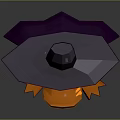 Purple 3D Cartoon Character With Wide Brimmed Hat And Metallic Wing Structures