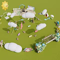 Cute Smiley Face And Yellow Umbrella Decor With White Flowers On Green Grass