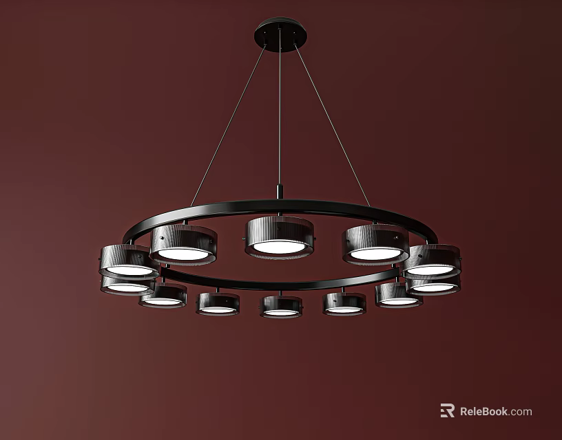 Modern Black Circular Ring Chandelier Featuring Multiple LED Lights for Contemporary Interiors 3d model