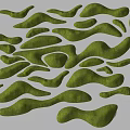 Garden Landscape Design Featuring Irregularly Shaped Green Grass Terrain Arranged in Wavy Patterns
