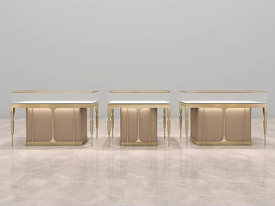 Modern Functional Tables With Gold Legs White Top And Beige Cabinets 3d model