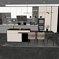 Modern Open Kitchen Interior Design With Marble Island Cabinets Pendant Chandeliers And Dining Table