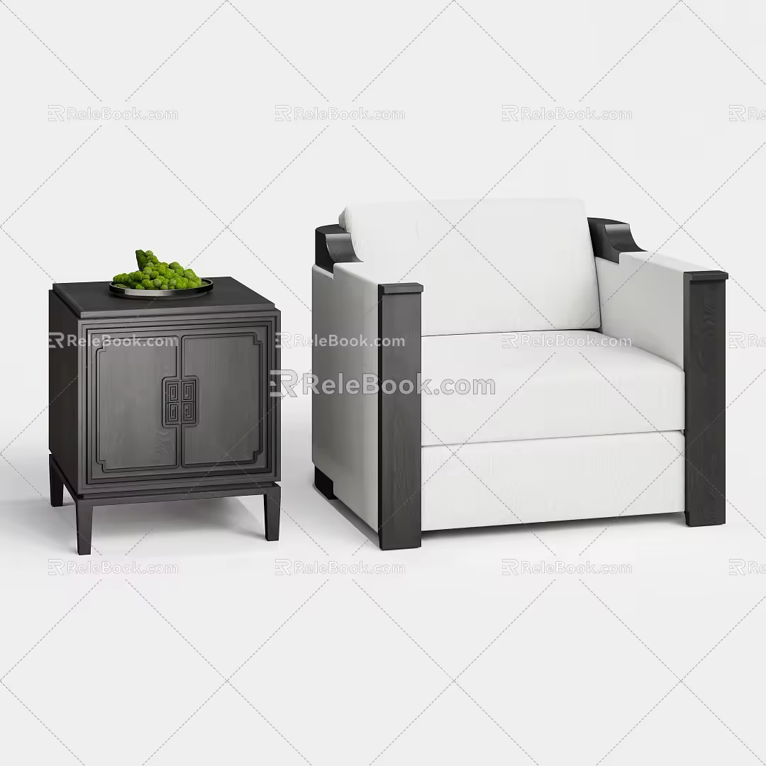 New Chinese-style Single Sofa 3d model