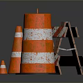 Building Construction Site Featuring Safety Barricade And Orange Traffic Cones With Red White Stripes