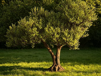 Lush Foliage Arbor With Sturdy Trunk Growing On Vibrant Green Grass In Sunlight 3d model