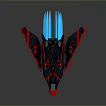 Futuristic Fighter Jet Model With Red And Black Paint And Blue Exhaust Flames