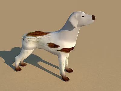White Toy Dog Figure With Brown Spots Standing On Sandy Surface 3d model
