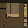 Modern Wooden Shoe Cabinet Interior Design With Storage Shelves Hooks And Bag Holder Near Window
