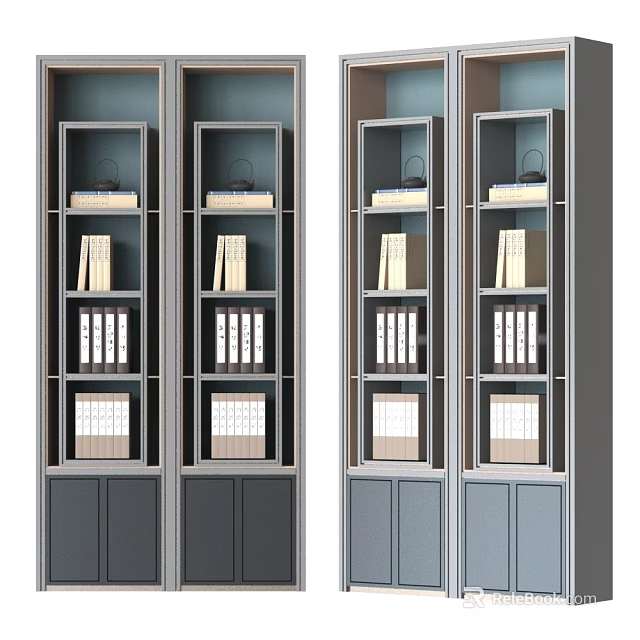 Modern Bookcase Interior With Multiple Shelves Books Folders And Decorative Items 3d model 