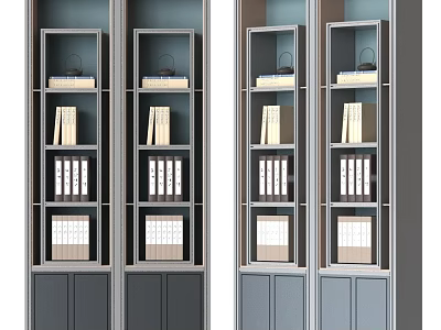 Modern Bookcase Interior With Multiple Shelves Books Folders And Decorative Items 3d model