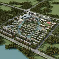Aerial View Master Plan of Residential Community with Green Spaces Lakes and Road Networks