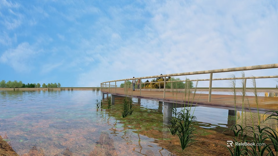 Tranquil Scenic View With Wooden Pier Clear Water And Blue Sky 3d model 