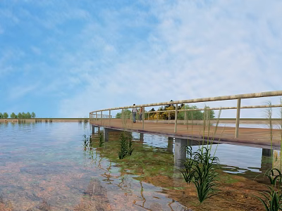 Tranquil Scenic View With Wooden Pier Clear Water And Blue Sky 3d model