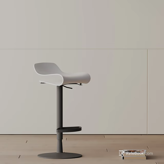 Modern White Bar Stool With Curved Backrest And Metal Frame In Minimalist Interior 3d model 