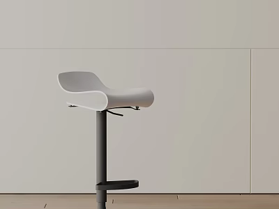 Modern White Bar Stool With Curved Backrest And Metal Frame In Minimalist Interior 3d model