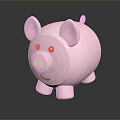 Pink Piggy Bank 3D Model With Smiling Face And Big Black Eyes