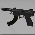 Modern Tactical Pistol With Gray Body Yellow Red Magazine And Perforated Design