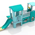 Teal And Yellow Playground Equipment With Slides Climbing Ladder And Canopy Platform