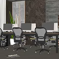 Modern Office Desk Setup with Computer Monitors and Ergonomic Office Chairs