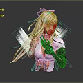 Game and Movie Character With Long White Hair Black Bow Pink Flower And Mechanical Arm
