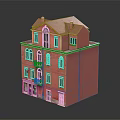 Detailed Pink Multi Story Building Model With Windows Balconies And Roof