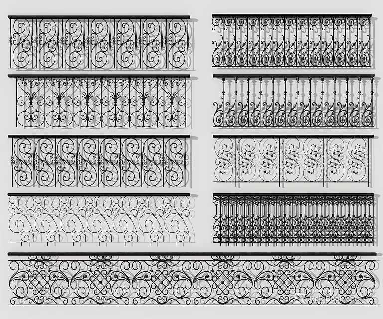 Ornate Metal Fence Featuring Various Intricate Patterns And Decorative Designs 3d model 