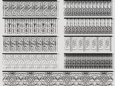 Ornate Metal Fence Featuring Various Intricate Patterns And Decorative Designs 3d model
